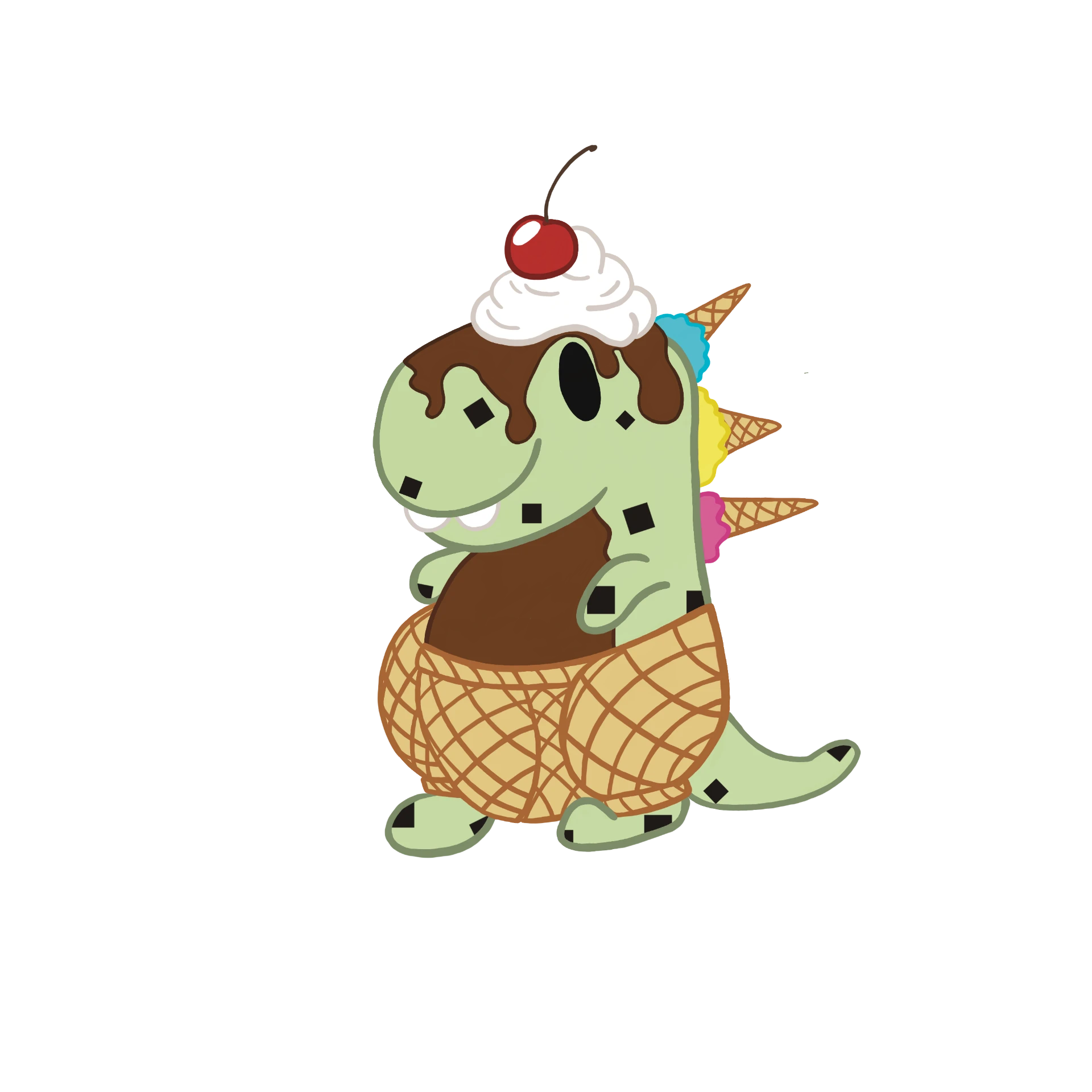 Flobble in an ice cream costume with a cherry on top